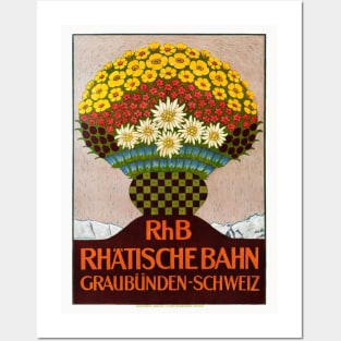 RhB Rhätische Bahn Switzerland Vintage Poster 1911 Posters and Art